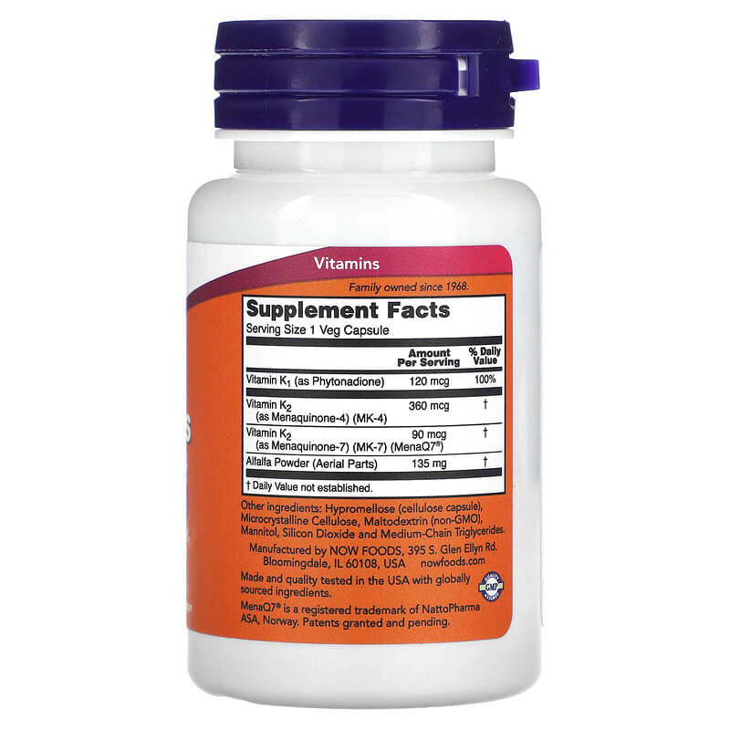 NOW Foods MK-7 Plus with K1 & MK-4 90 Veg Capsules 2 Thực phẩm bổ sung NOW Foods MK-7 Plus with K1 & MK-4 90 Veg Capsules 733739009975