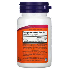 Thực phẩm bổ sung NOW Foods MK-7 Vitamin K-2 100 mcg 60 Veg Capsules 733739009920