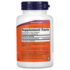 Thực phẩm bổ sung NOW Foods MSM Methylsulfonylmethane 1.000 mg 120 Veg Capsules 733739021205