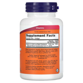 Thực phẩm bổ sung NOW Foods Natural Beta Carotene 7.500 mcg (25.000 IU) 180 Softgels 733739003225