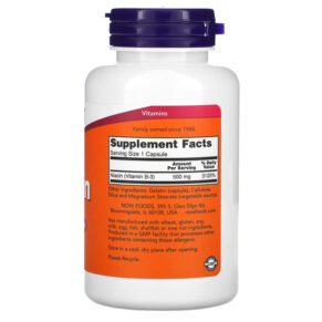 Thực phẩm bổ sung NOW Foods Niacin 500 mg 100 Capsules 733739004819