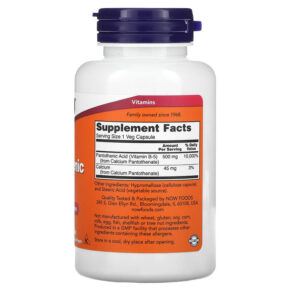 Thực phẩm bổ sung NOW Foods Pantothenic Acid 500 mg 100 Veg Capsules 733739004864