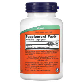 Thực phẩm bổ sung NOW Foods Potassium Citrate 99 mg 180 Veg Capsules 733739014481