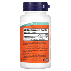 Thực phẩm bổ sung NOW Foods Potassium Gluconate 99 mg 100 Tablets 733739014603