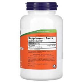 Thực phẩm bổ sung NOW Foods Saw Palmetto Berries 550 mg 250 Veg Capsules 733739047489