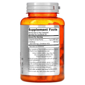 Thực phẩm bổ sung NOW Foods Sports Arginine & Ornithine 100 Veg Capsules 733739000408