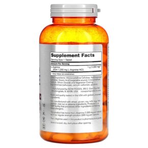 Thực phẩm bổ sung NOW Foods Sports Double Strength L-Arginine 1.000 mg 180 Tablets 733739000262