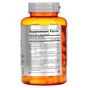 Thực phẩm bổ sung NOW Foods Sports L-Glutamine Double Strength 1.000 mg 120 Veg Capsules 733739000941