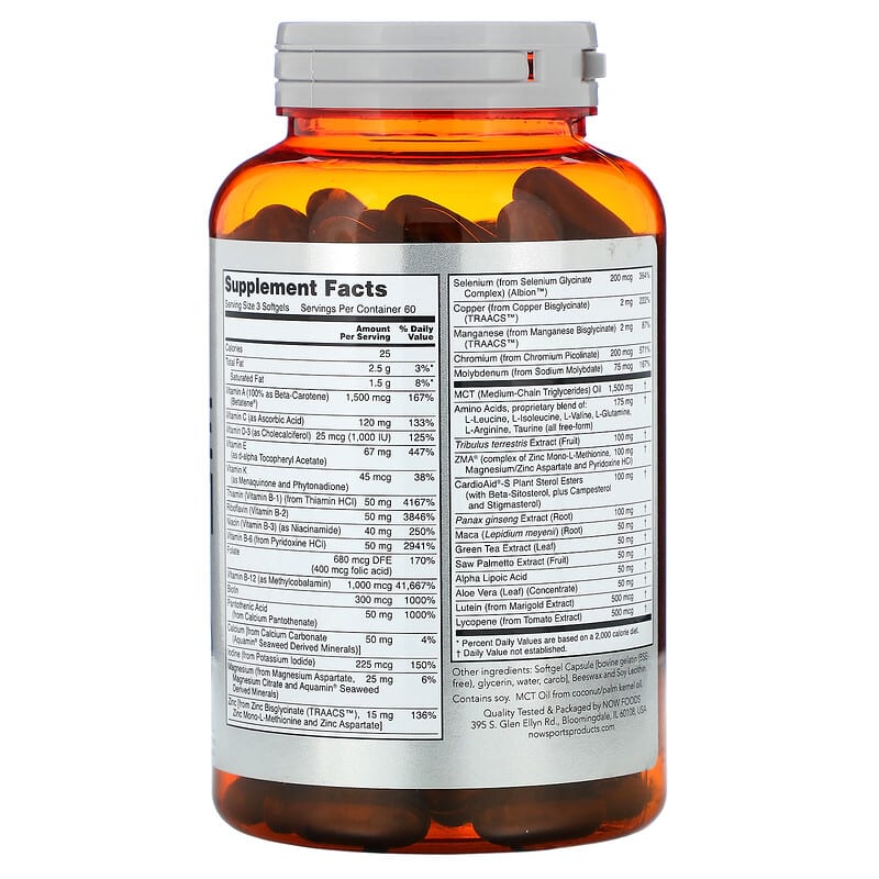 NOW Foods Sports Men's Active Sports Multi 180 Softgels 2 Thực phẩm bổ sung NOW Foods Sports Men's Active Sports Multi 180 Softgels 733739038913