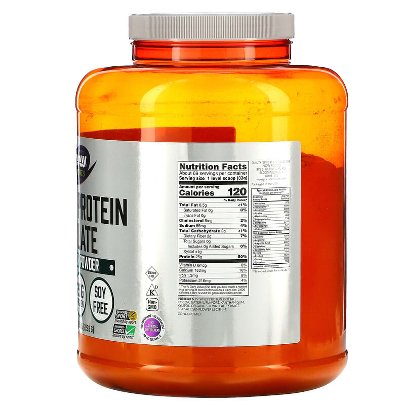 NOW Foods Sports Whey Protein Isolate Creamy Chocolate 5 lbs (2.268 g) 2 Thực phẩm bổ sung NOW Foods Sports Whey Protein Isolate Creamy Chocolate 5 lbs (2.268 g) 733739021663