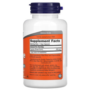 NOW Foods Taurine 500 mg 100 Veg Capsules 3 Thực phẩm bổ sung NOW Foods Taurine 500 mg 100 Veg Capsules 733739001405