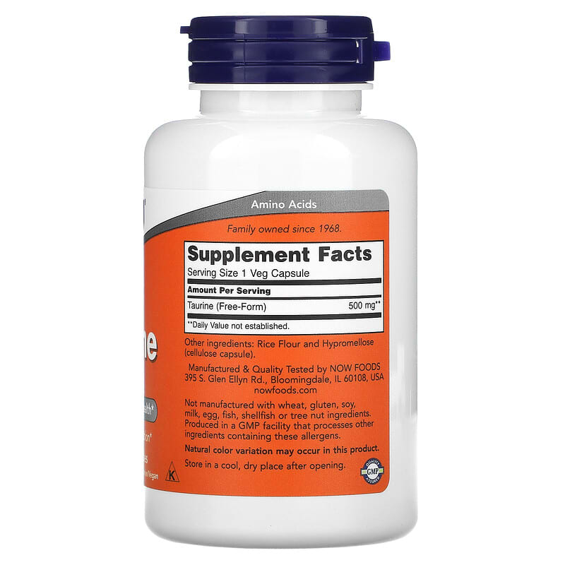 NOW Foods Taurine 500 mg 100 Veg Capsules 2 Thực phẩm bổ sung NOW Foods Taurine 500 mg 100 Veg Capsules 733739001405