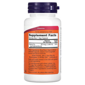 Thực phẩm bổ sung NOW Foods Vegetarian Dry Vitamin D 1.000 IU 120 Veg Capsules 733739003683