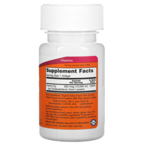 Thực phẩm bổ sung NOW Foods Vitamin D-3 250 mcg (10.000 IU) 240 Softgels 733739003850