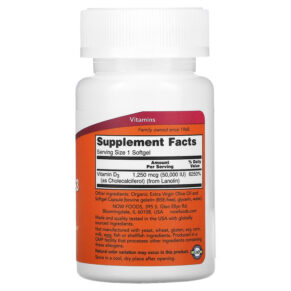 Thực phẩm bổ sung NOW Foods Vitamin D-3 50.000 IU 50 Softgels 733739003782