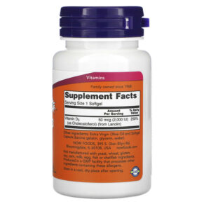 Thực phẩm bổ sung NOW Foods Vitamin D-3 50 mcg (2.000 IU) 240 Softgels 733739003775