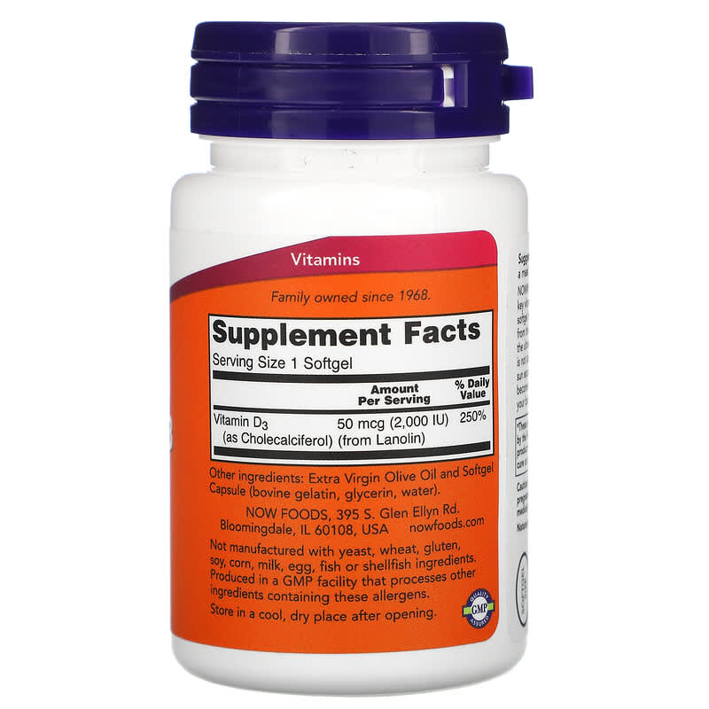 NOW Foods Vitamin D-3 50 mcg (2.000 IU) 30 Softgels 2 Thực phẩm bổ sung NOW Foods Vitamin D-3 50 mcg (2.000 IU) 30 Softgels 733739003553