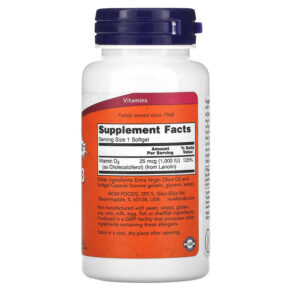 Thực phẩm bổ sung NOW Foods Vitamin D-3 High Potency 1.000 IU 360 Softgels 733739003751
