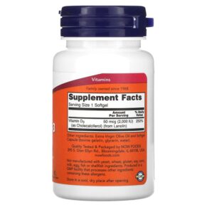 Thực phẩm bổ sung NOW Foods Vitamin D-3 High Potency  2.000 IU 120 Softgels 733739003676