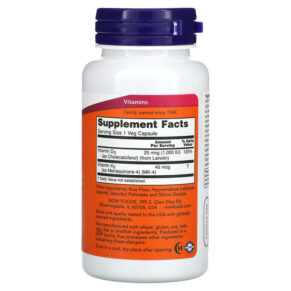 Thực phẩm bổ sung NOW Foods Vitamin D-3 & K-2 120 Veg Capsules 733739003690