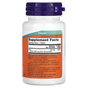 Thực phẩm bổ sung NOW Foods Zinc 50 mg 100 Tablets 733739015204