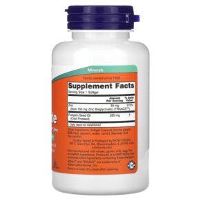 Thực phẩm bổ sung NOW Foods Zinc Glycinate 120 Softgels 733739015549