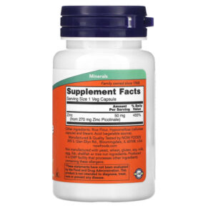 Thực phẩm bổ sung NOW Foods Zinc Picolinate 50 mg 60 Veg Capsules 733739015501