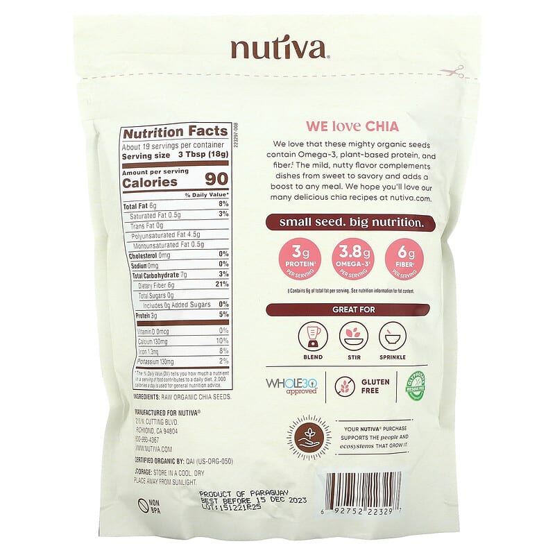 Nutiva Organic Ground Chia Seeds 12 oz (340 g) 2 Thực phẩm bổ sung Nutiva Organic Ground Chia Seeds 12 oz (340 g) 692752223297