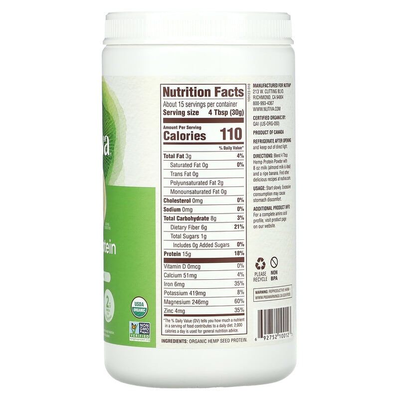 Nutiva Organic Hemp Protein Powder 16 oz (454 g) 2 Thực phẩm bổ sung Nutiva Organic Hemp Protein Powder 16 oz (454 g) 692752100123