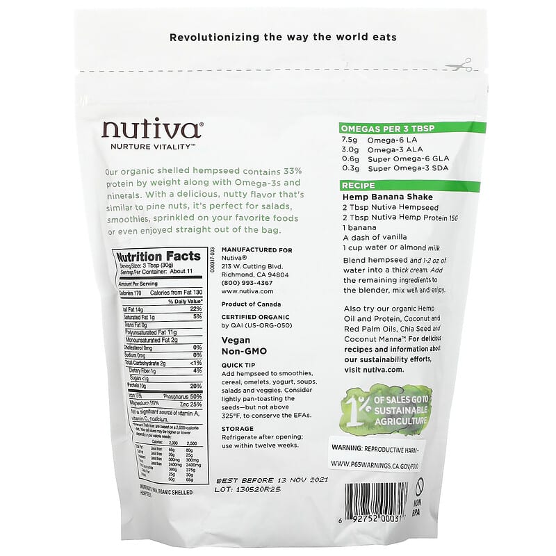 Nutiva Organic Superfood Raw Shelled Hempseed 12 oz (340 g) 2 Thực phẩm bổ sung Nutiva Organic Superfood Raw Shelled Hempseed 12 oz (340 g) 692752000317