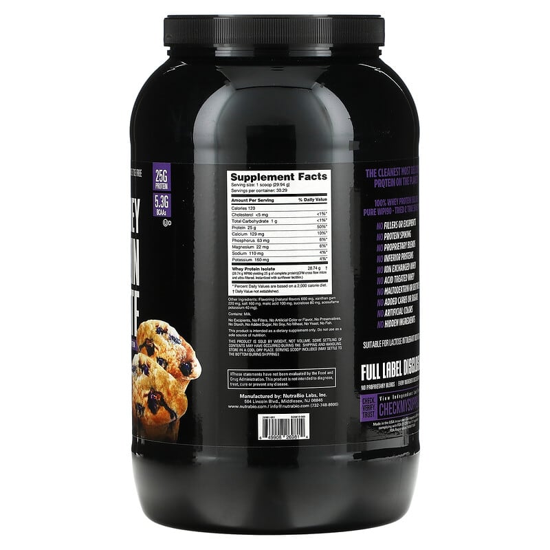 Nutrabio Labs 100% Whey Protein Isolate Blueberry Muffin 2 lb (907 g) 2 Thực phẩm bổ sung Nutrabio Labs 100% Whey Protein Isolate Blueberry Muffin 2 lb (907 g) 649908269814