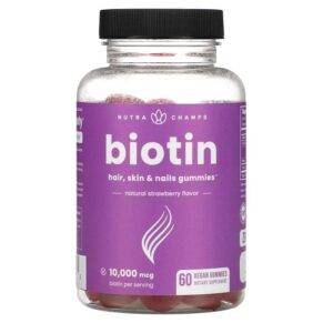 Thực phẩm chức năng NutraChamps Biotin Gummies Natural Strawberry 5.000 mcg 60 Vegan Gummies 621983990173