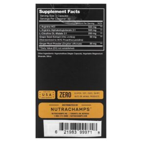 NutraChamps L-Arginine 60 Easy-to-Swallow Veggie Capsules 3 Thực phẩm bổ sung NutraChamps L-Arginine 60 Easy-to-Swallow Veggie Capsules 621983999718