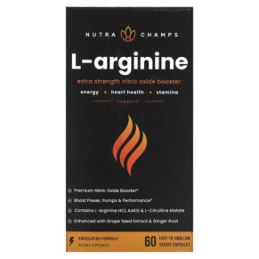 Thực phẩm chức năng NutraChamps L-Arginine 60 Easy-to-Swallow Veggie Capsules 621983999718