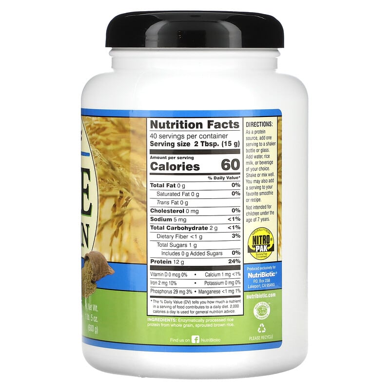 NutriBiotic Raw Rice Protein Plain 5 oz (600 g) 2 Thực phẩm bổ sung NutriBiotic Raw Rice Protein Plain 5 oz (600 g) 728177001506