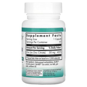 Thực phẩm bổ sung Nutricology Zinc Citrate 50 60 Vegetarian Capsules 713947502901