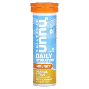 Thực phẩm chức năng Nuun Hydration Immunity Effervescent Immunity Supplement Orange Citrus 10 Tablets 811660022048