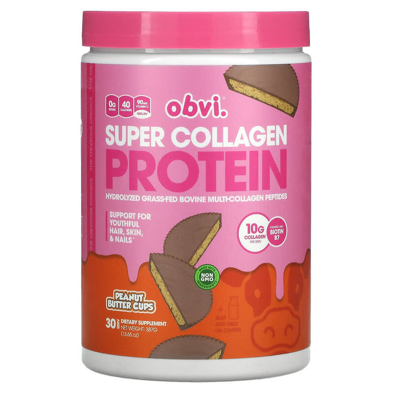 Obvi Super Collagen Protein Peanut Butter Cups 13.65 oz (387 g) 8 Thực phẩm chức năng Obvi Super Collagen Protein Peanut Butter Cups 13.65 oz (387 g) 850026153255