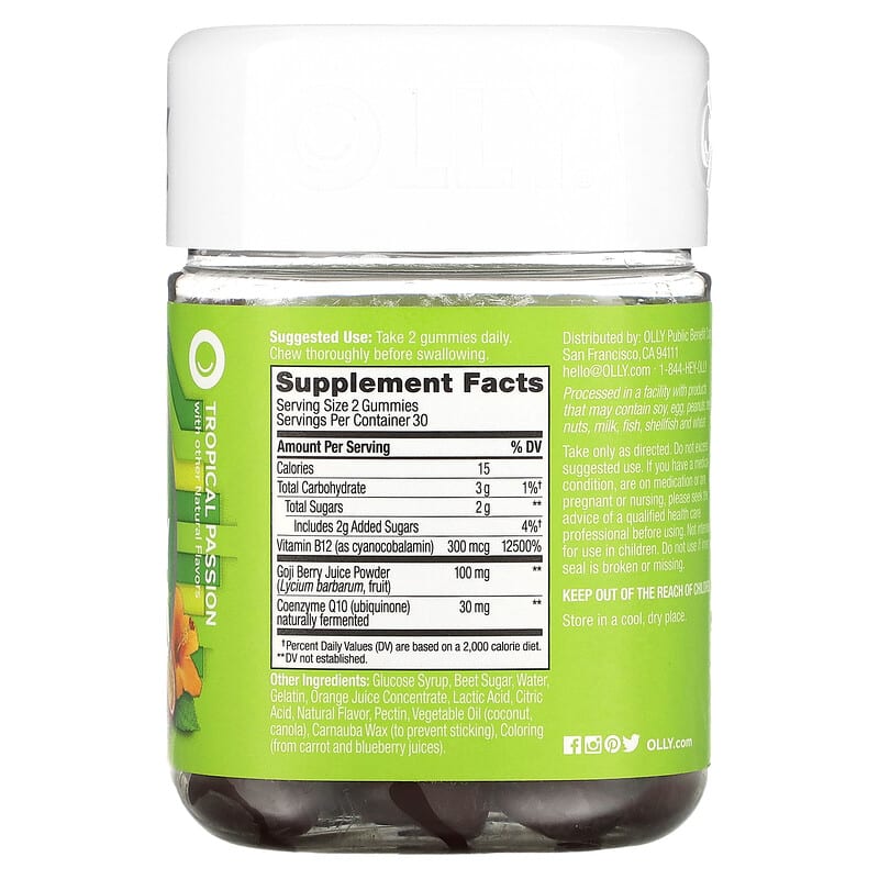 OLLY Daily Energy Caffeine Free Tropical Passion 60 Gummies 2 Thực phẩm bổ sung OLLY Daily Energy Caffeine Free Tropical Passion 60 Gummies 858158005695