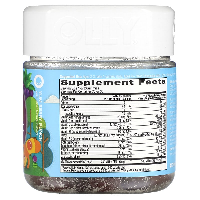 OLLY Kids Multi + Probiotic Yum Berry Punch 70 Gummies 2 Thực phẩm bổ sung OLLY Kids Multi + Probiotic Yum Berry Punch 70 Gummies 858158005039