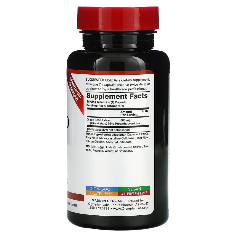 Olympian Labs Grape Seed Extract Maximum Strength 600 mg 60 Vegetarian Capsules 2 Thực phẩm bổ sung Olympian Labs Grape Seed Extract Maximum Strength 600 mg 60 Vegetarian Capsules 710013001054