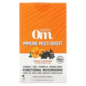 Thực phẩm bổ sung Om Mushrooms Immune Multi Boost Orange & Elderberry Juice Drink Mix 10 Packets 0.53 oz (15 g) Each 850011996034