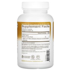 Thực phẩm bổ sung Om Mushrooms Lions's Mane Mushroom Superfood 667 mg 90 Vegetable Capsules 856210008158