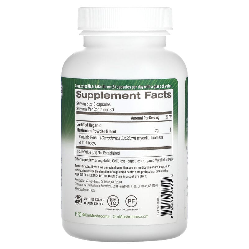 Om Mushrooms Reishi 2.000 mg 90 Vegetable Capsules 2 Thực phẩm bổ sung Om Mushrooms Reishi 2.000 mg 90 Vegetable Capsules 856210008202