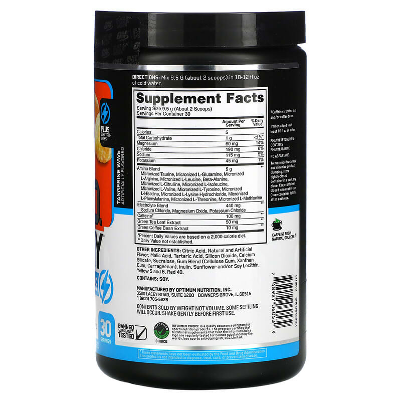 Optimum Nutrition ESSENTIAL AMIN.O. ENERGY + ELECTROLYTES Tangerine Wave 10.05 oz (285 g) 2 Thực phẩm bổ sung Optimum Nutrition ESSENTIAL AMIN.O. ENERGY + ELECTROLYTES Tangerine Wave 10.05 oz (285 g) 748927060539