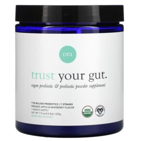 Thực phẩm chức năng Ora Trust Your Gut Vegan Probiotic & Prebiotic Powder Supplement Organic Apple & Raspberry 7.9 oz (225 g) 856720007672