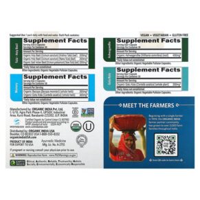 Thực phẩm bổ sung Organic India Cognitive Support Daily Pack 30 Daily Packs 180 Vegetable Capsules 850021635206