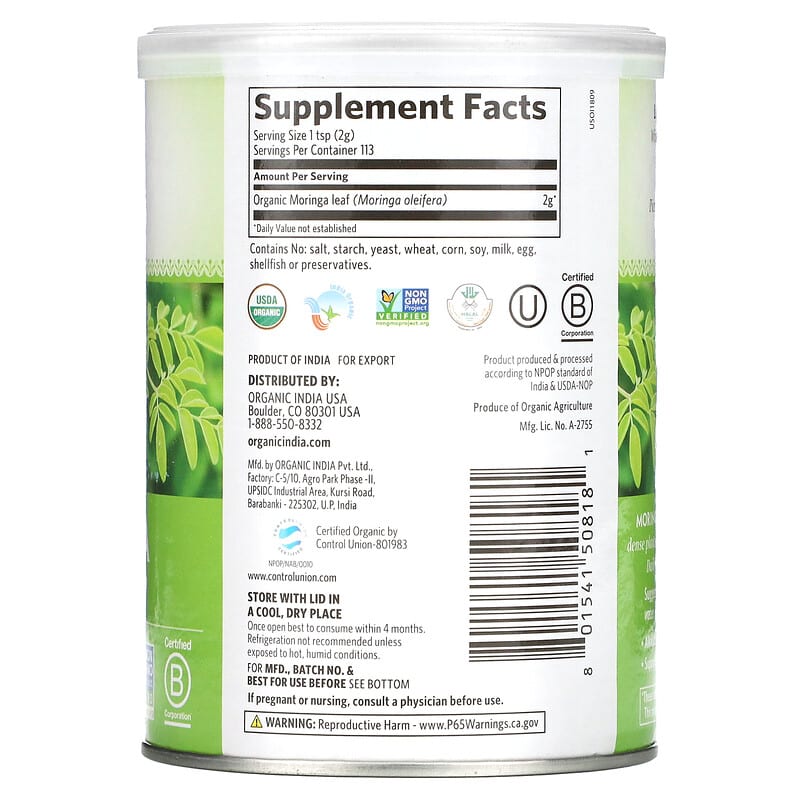Organic India Moringa Green Superfood 8 oz (226 g) 2 Thực phẩm bổ sung Organic India Moringa Green Superfood 8 oz (226 g) 801541508181