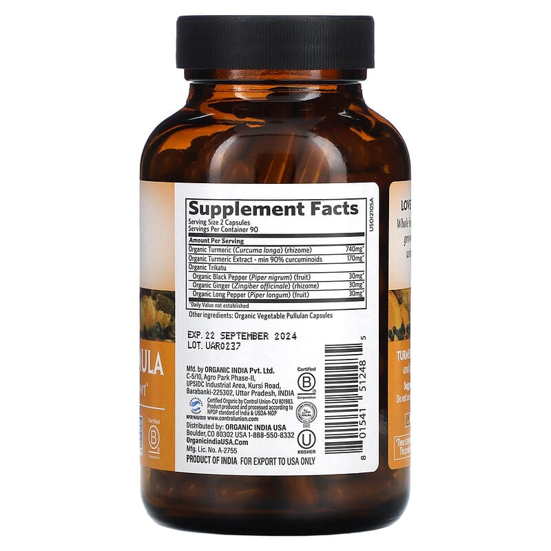 Organic India Turmeric Formula 180 Vegetarian Caps 2 Thực phẩm bổ sung Organic India Turmeric Formula 180 Vegetarian Caps 801541512485