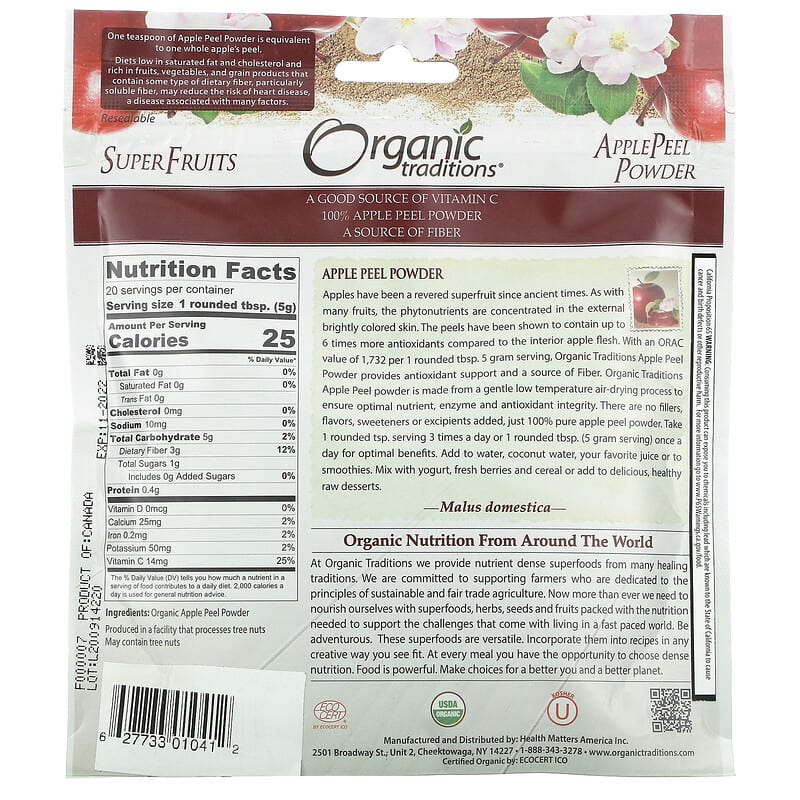Organic Traditions Apple Peel Powder 3.5 oz (100 g) 2 Thực phẩm bổ sung Organic Traditions Apple Peel Powder 3.5 oz (100 g) 627733010412
